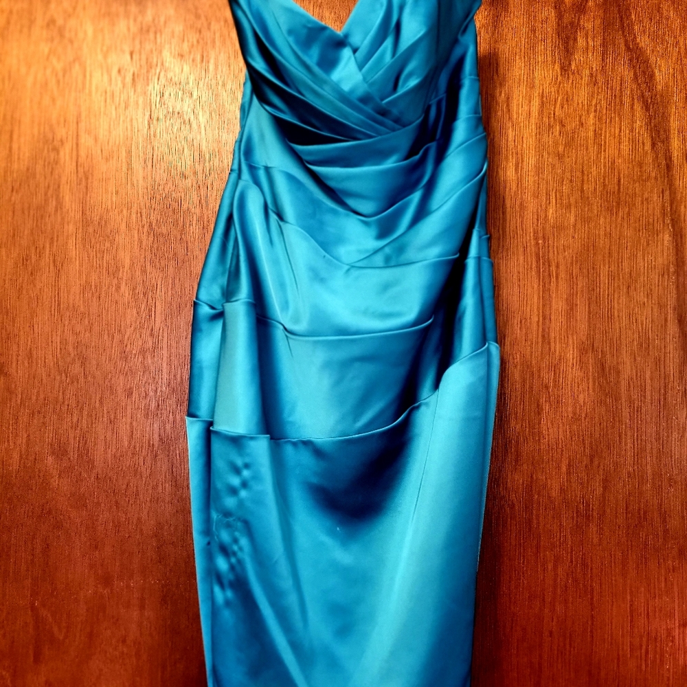 Beautiful blue,  strapless silk dress size Small.